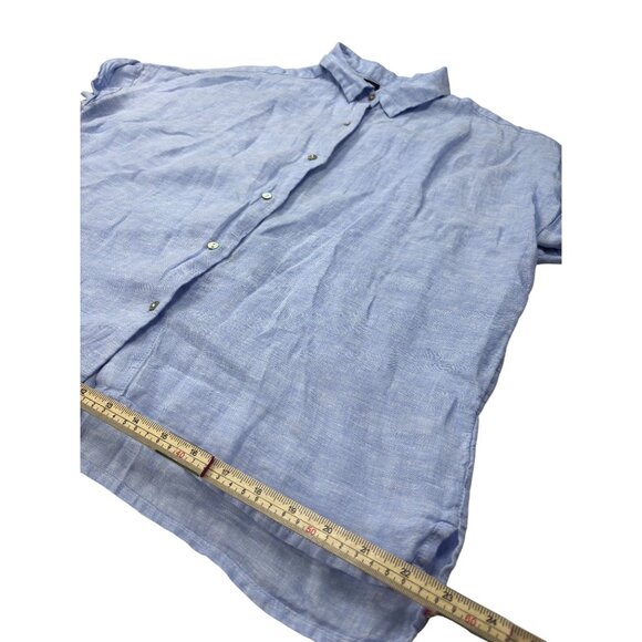 Rachel Roy Light Blue 100% Linen Button-Up Short Sleeve Shirt Size M - Picture 8 of 8